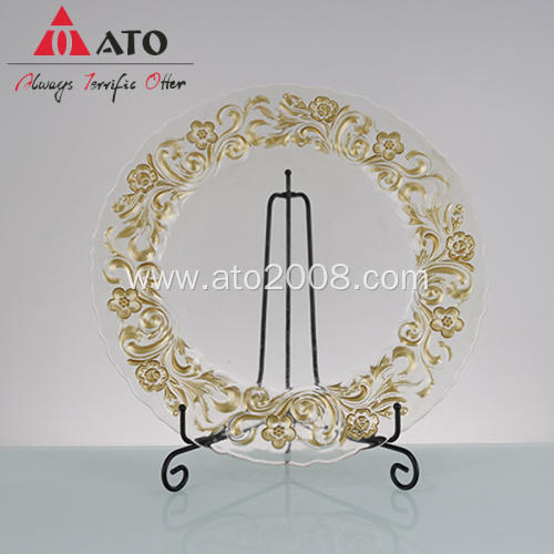 Gold floral pattern glass charger plates for wedding